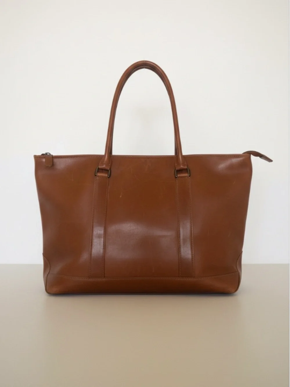 Vintage 1990s L.L. Bean Brown Genuine Leather Field & Town Satchel Tote Bag